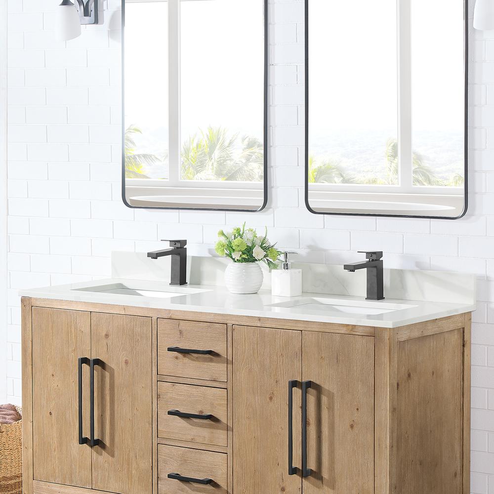 Arbios 60. in Quartz Stone Vanity Top in Calacatta White with White Sink. Picture 5