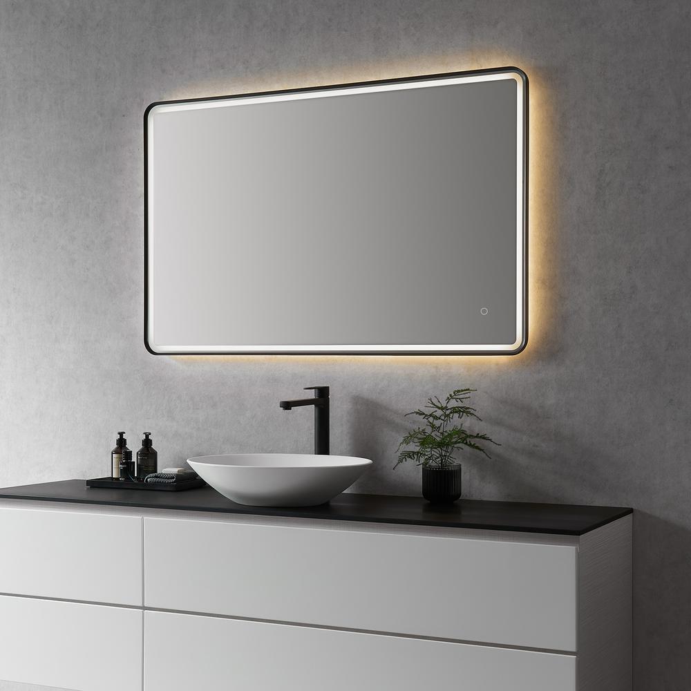 Framed in Matt Black Modern Bathroom/Vanity LED Lighted Wall Mirror. Picture 8