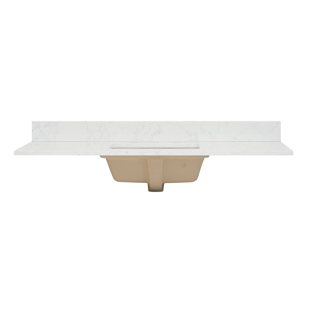 Ceres 49. in Engineered Stone Vanity Top in Grain White with Single White Sink. Picture 2