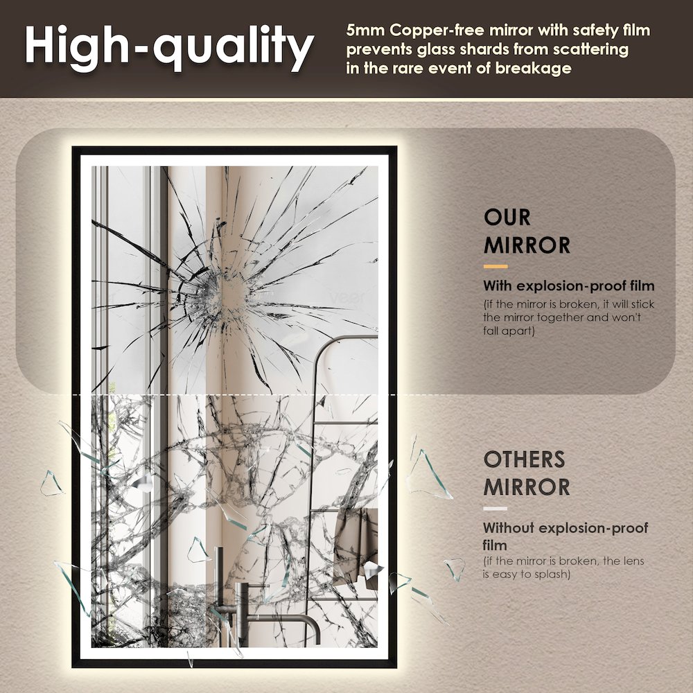 48"x30" Rectangular Wall Mirror in Matte Black Aluminum Framed. Picture 11