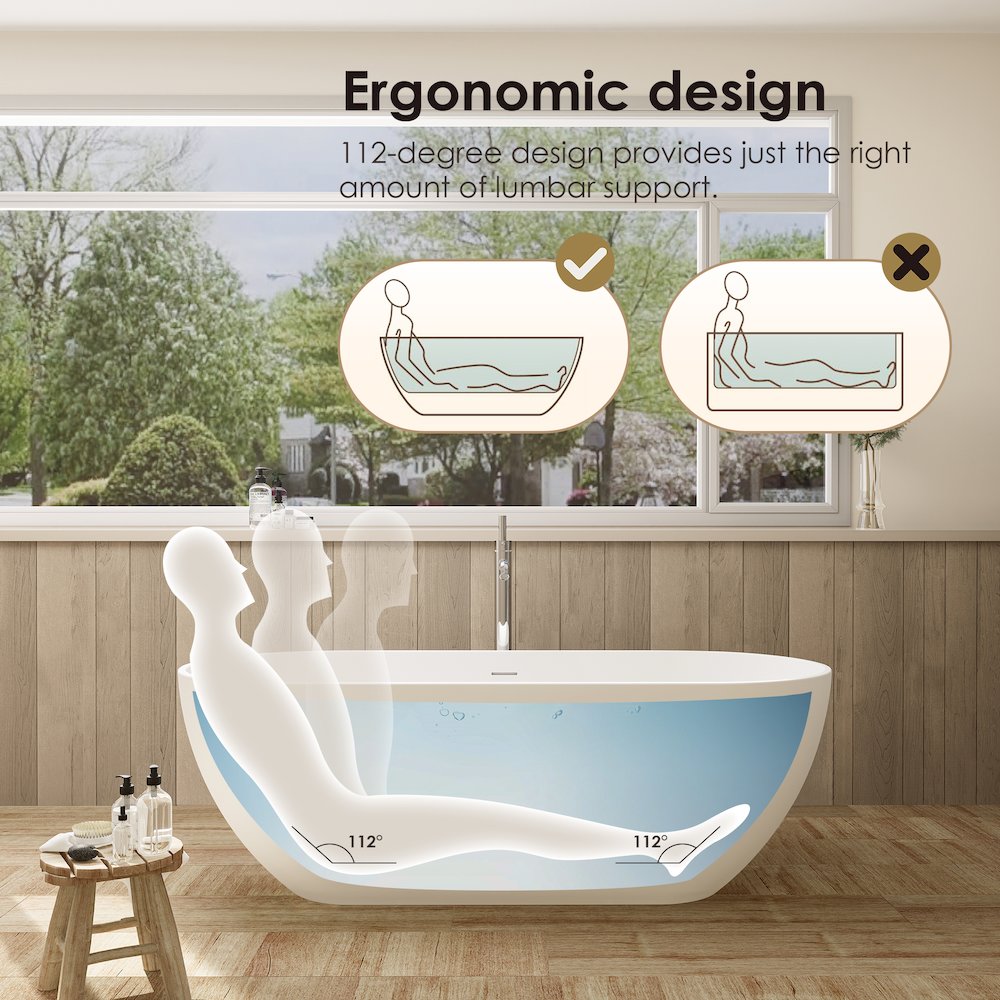 59" x 30" Solid Surface Soaking Bathtub and Integrated Overflow. Picture 16