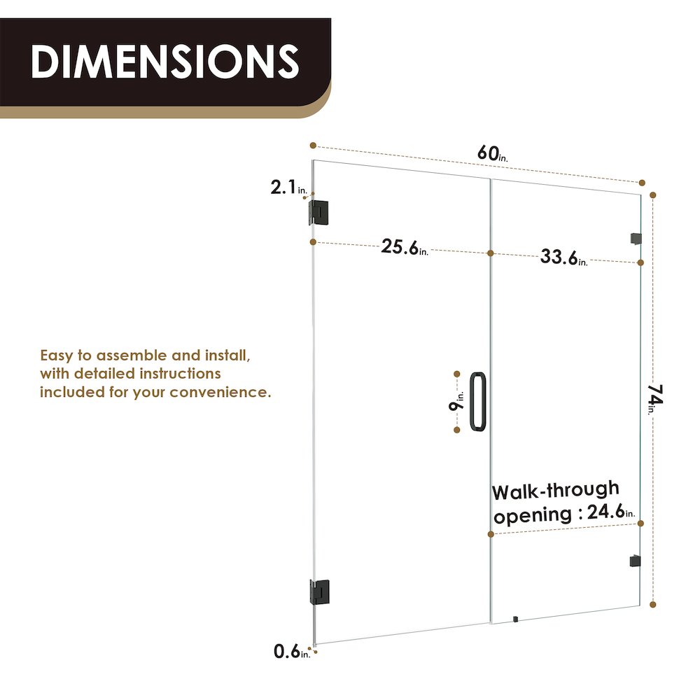 Frameless Hinged Shower Door in Matte Black with Clear Glass. Picture 12