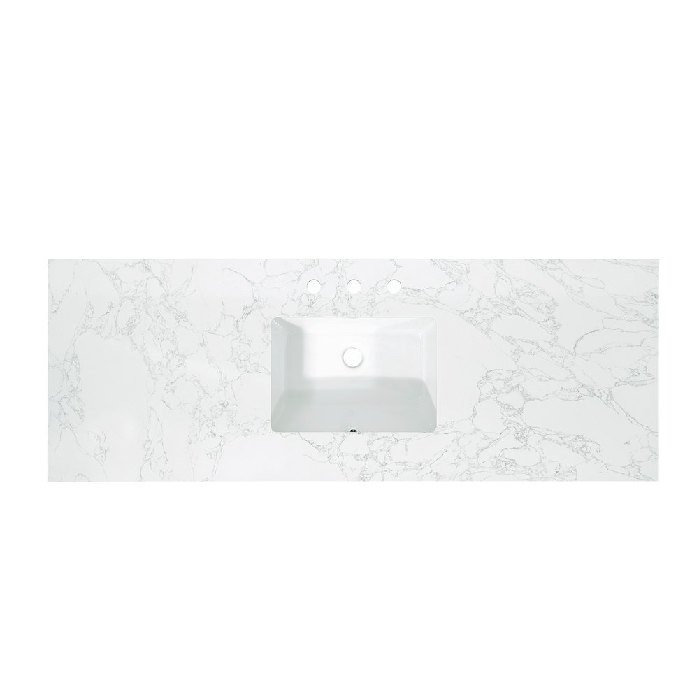 Ceres 61. in Engineered Stone Vanity Top in Grain White with Single White Sink. Picture 1