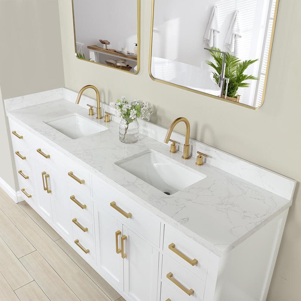 84" Double Bathroom Vanity in White without Mirror. Picture 6