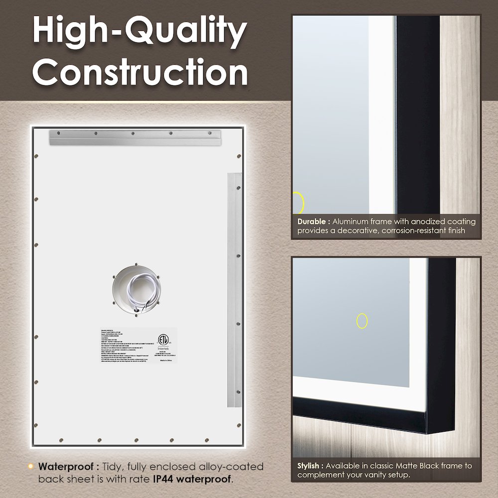 24"x36" Rectangular Wall Mirror in Matte Black Aluminum Framed. Picture 13