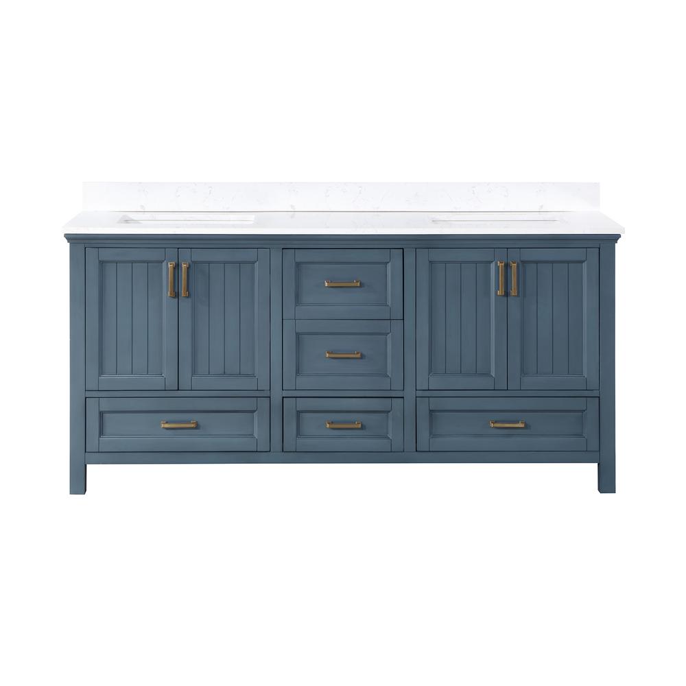 72" Double Bathroom Vanity Set in Classic Blue without Mirror. Picture 1