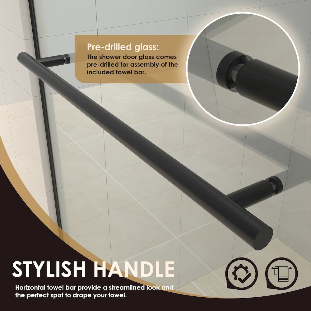 Frameless Exposed Roller Tub Door in Matte Black with Clear Glass. Picture 9