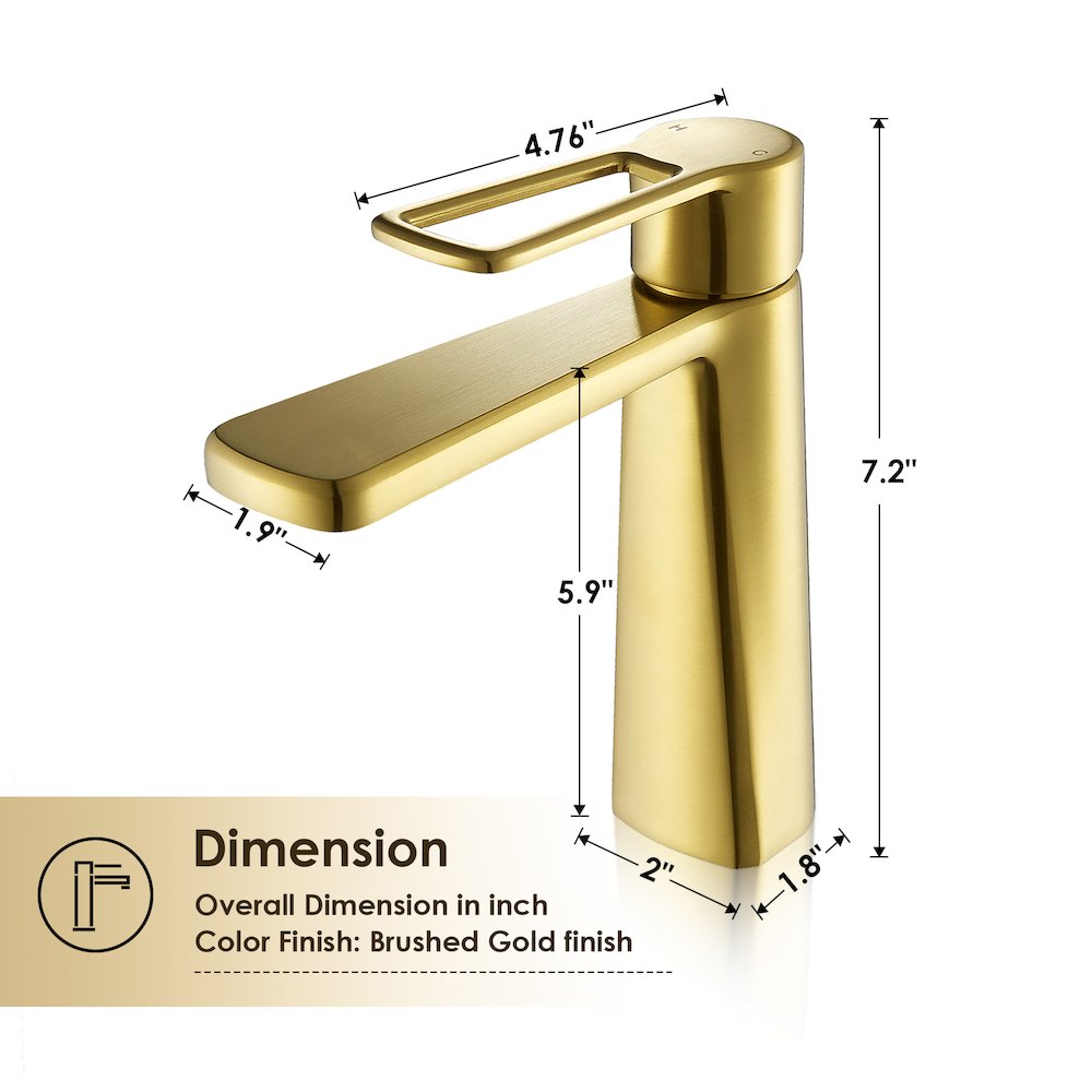 Single Hole Single-Handle Bathroom Faucet in Brushed Gold. Picture 11