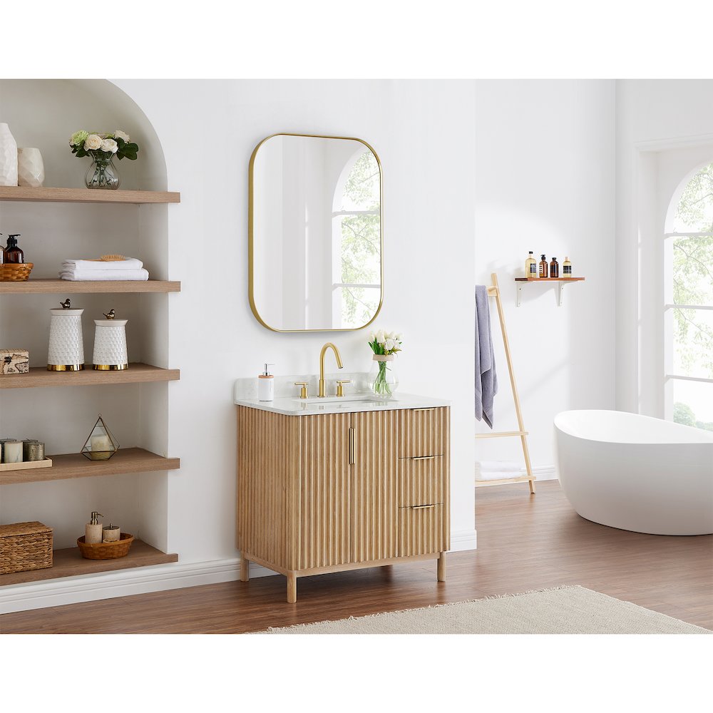 36x30" Rectangular Aluminum Framed in Brushed Gold Modern Bathroom Wall Mirror. Picture 15