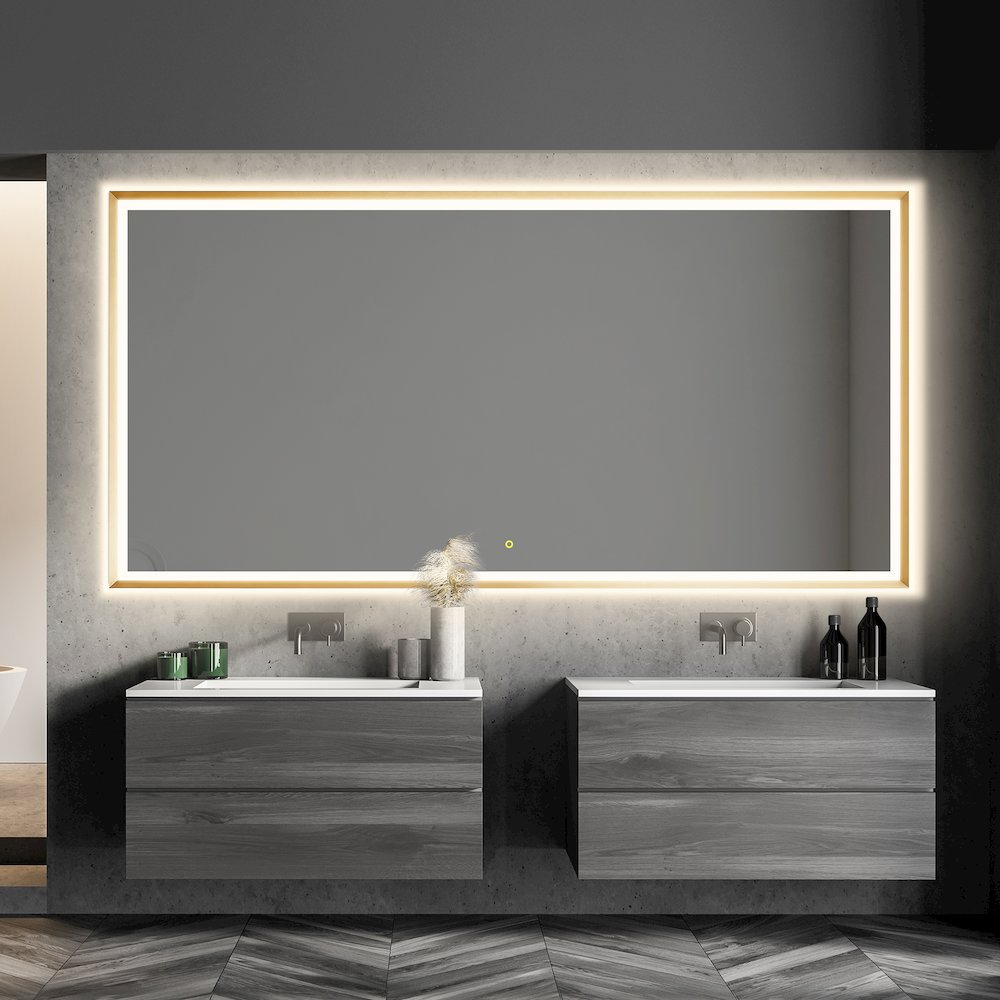 84"x42" Rectangular Wall Mirror in Brushed Gold Aluminum Framed. Picture 6