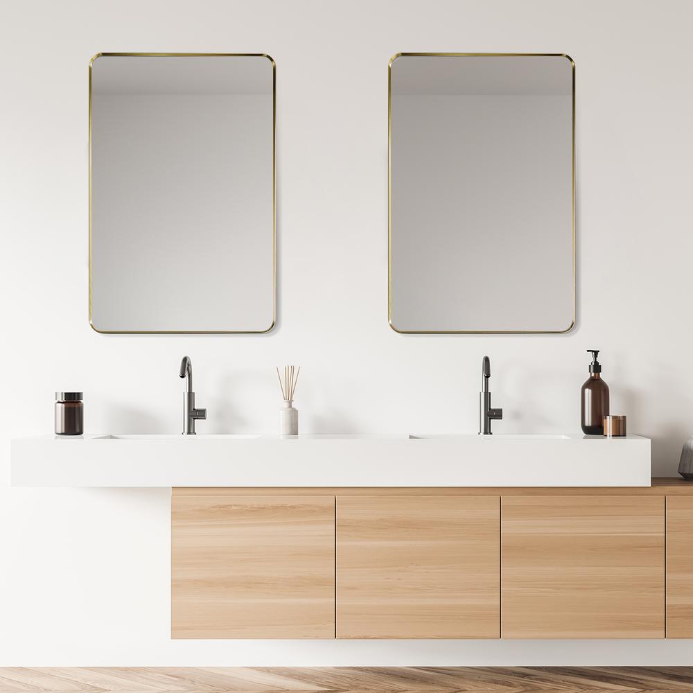Nettuno 24" Rectangle Bathroom/Vanity Brushed Gold Aluminum Framed Wall Mirror. Picture 14