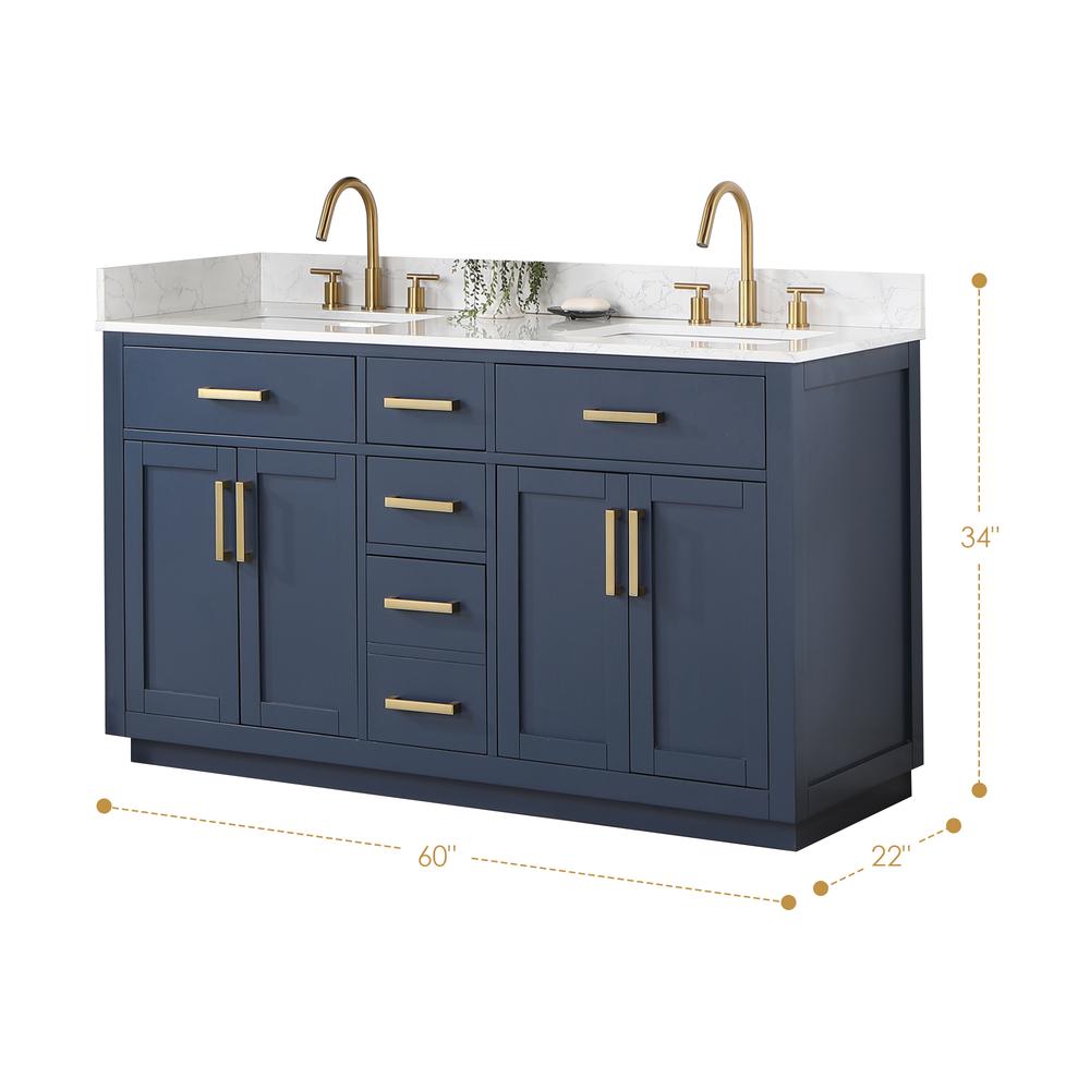 60" Double Bathroom Vanity in Royal Blue without Mirror. Picture 3