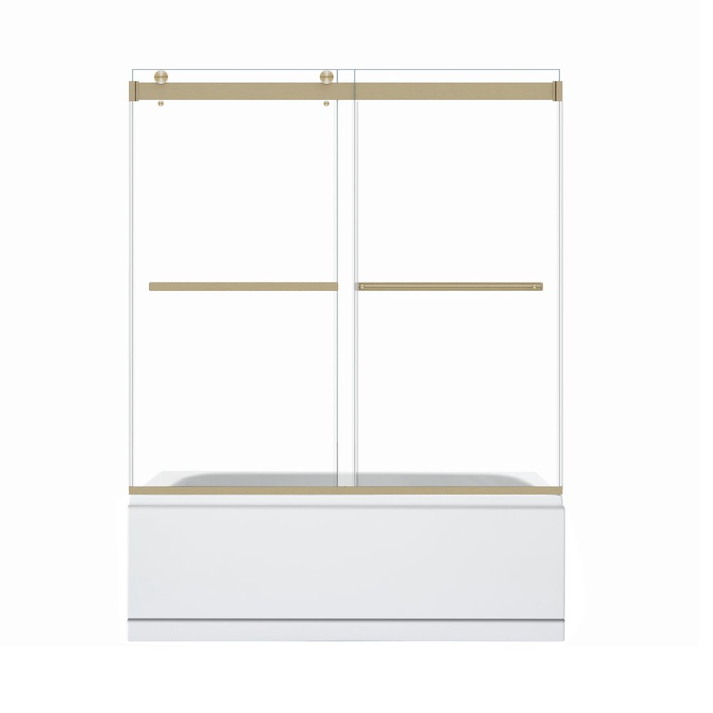By Pass Frameless Tub Door in Brushed Gold with Clear Glass. Picture 8