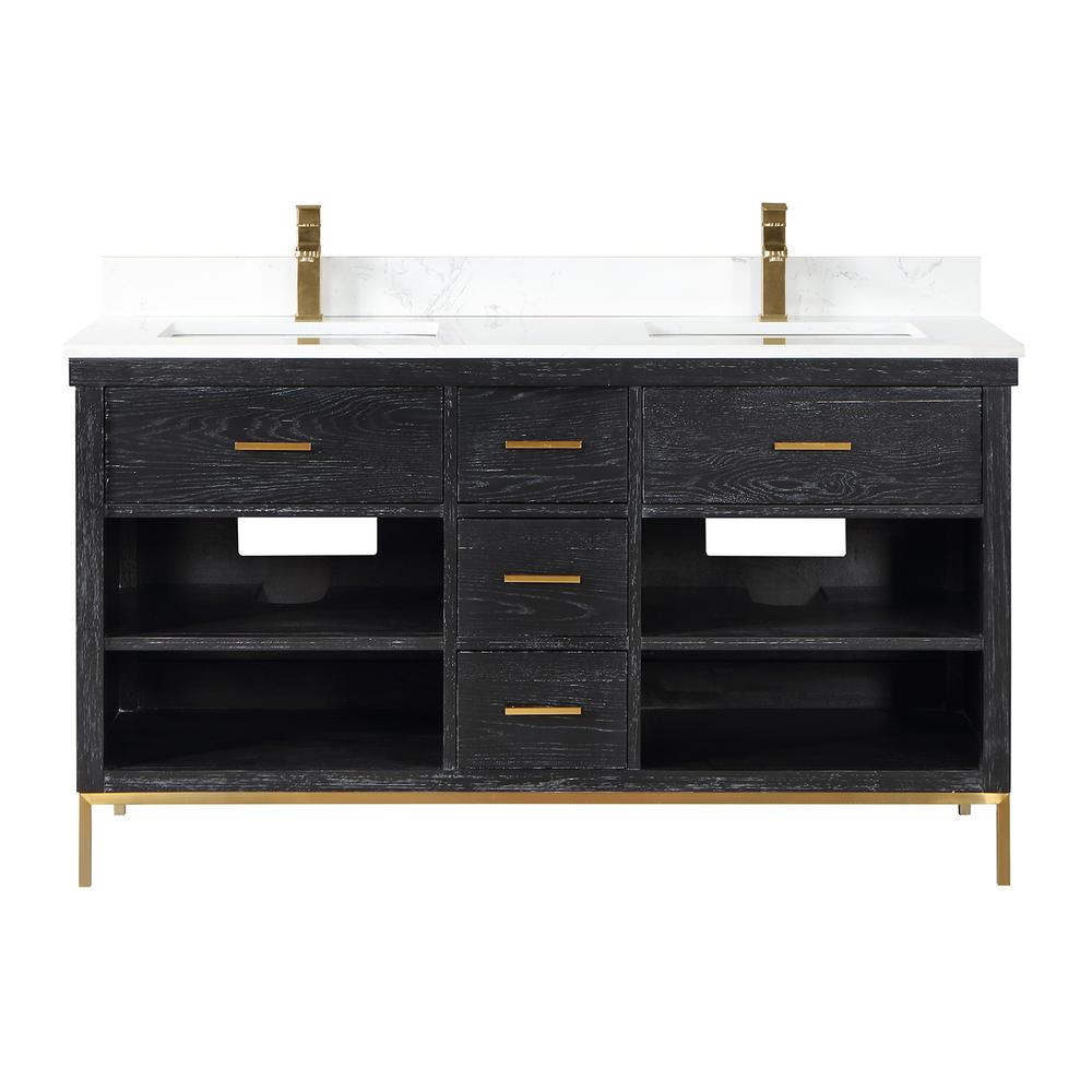 60" Double Bathroom Vanity Set in Black Oak without Mirror. Picture 1