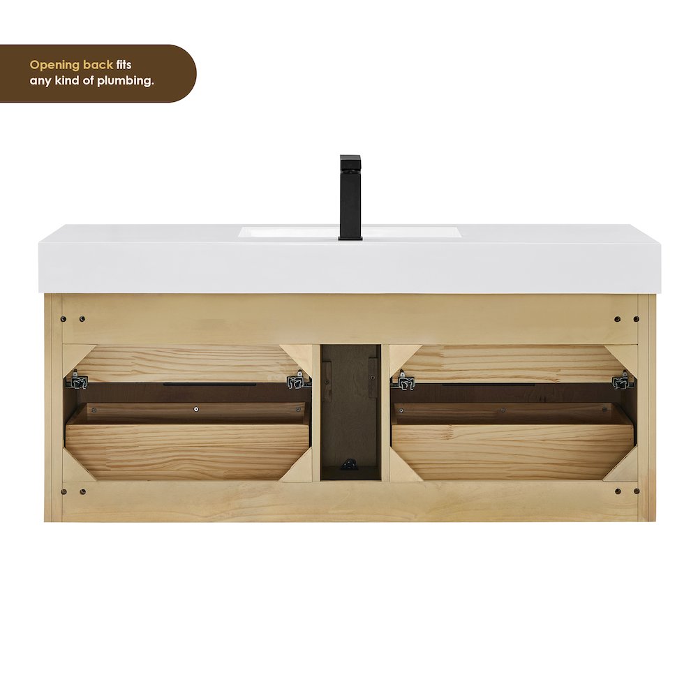 Single Bathroom Vanity in Nature Brown White Artificial Drop-in Sink. Picture 11