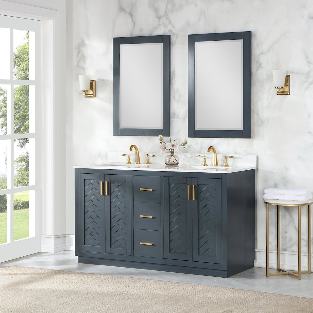 24" Rectangular Bathroom Wood Framed Wall Mirror in Classical Blue. Picture 7