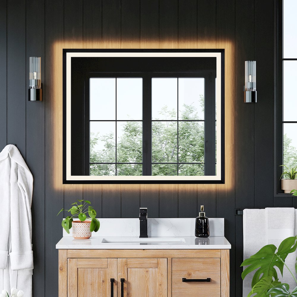 36"x30" Rectangular Wall Mirror in Matte Black Aluminum Framed. Picture 3