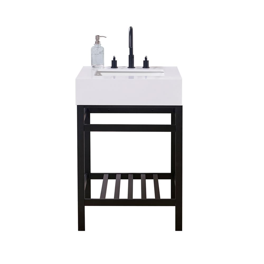 24. in Composite Stone Vanity Top in Snow White Apron with White Sink. Picture 4