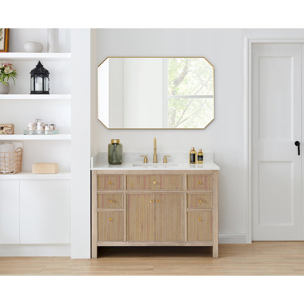 48"x30" Octagon Aluminum Framed in Brushed Gold Modern Bathroom Wall Mirror. Picture 17