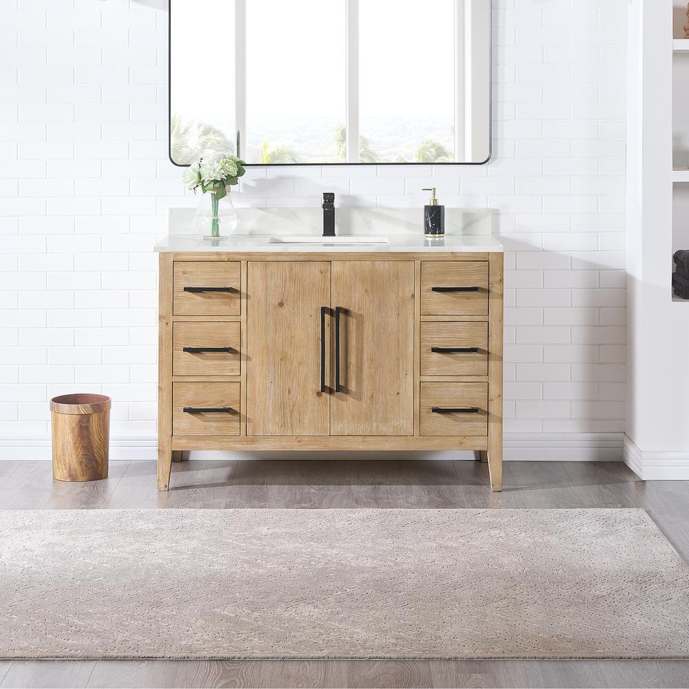 Single Bathroom Vanity in Weathered Fir with Stone Countertop without Mirror. Picture 2