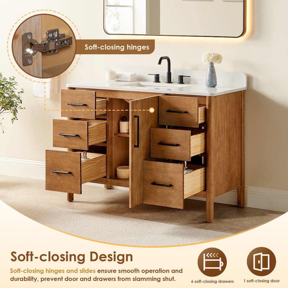 48" Single Bathroom Vanity in Mango Brown with Grain White. Picture 11