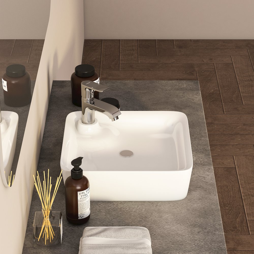 Leonis 17 in. Square White Finish Ceramic Vessel Bathroom Vanity Sink. Picture 9