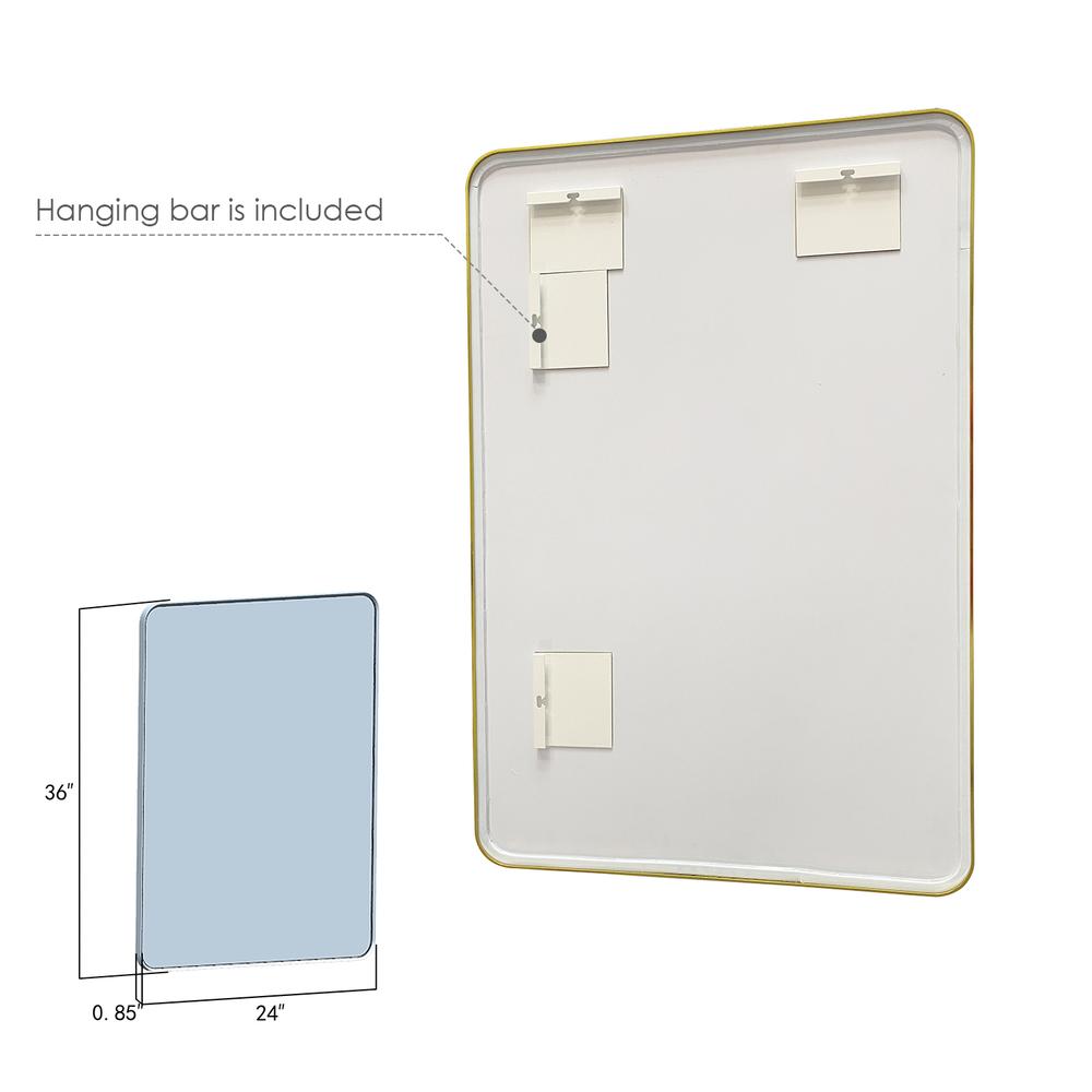 Nettuno 24" Rectangle Bathroom/Vanity Brushed Gold Aluminum Framed Wall Mirror. Picture 7