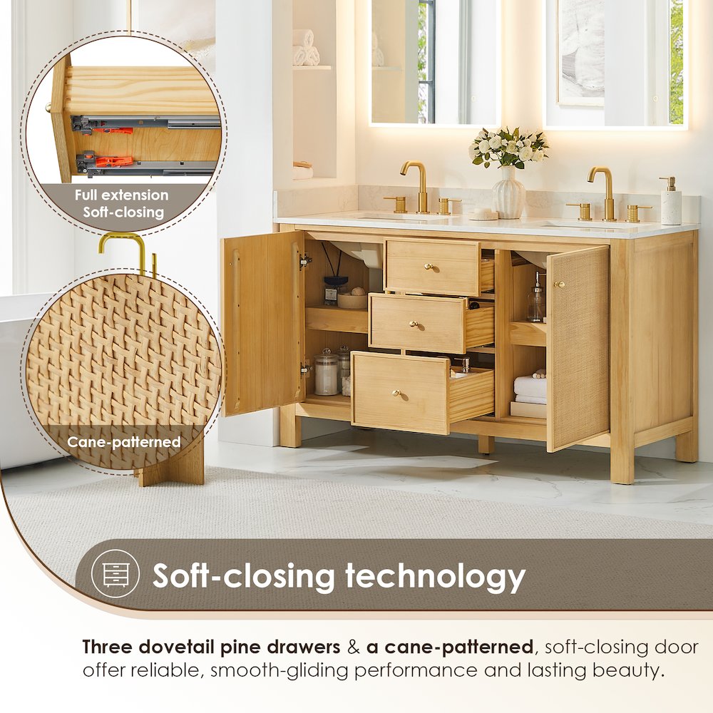Cedar 60" Double Bathroom Vanity in Natural Wood. Picture 9