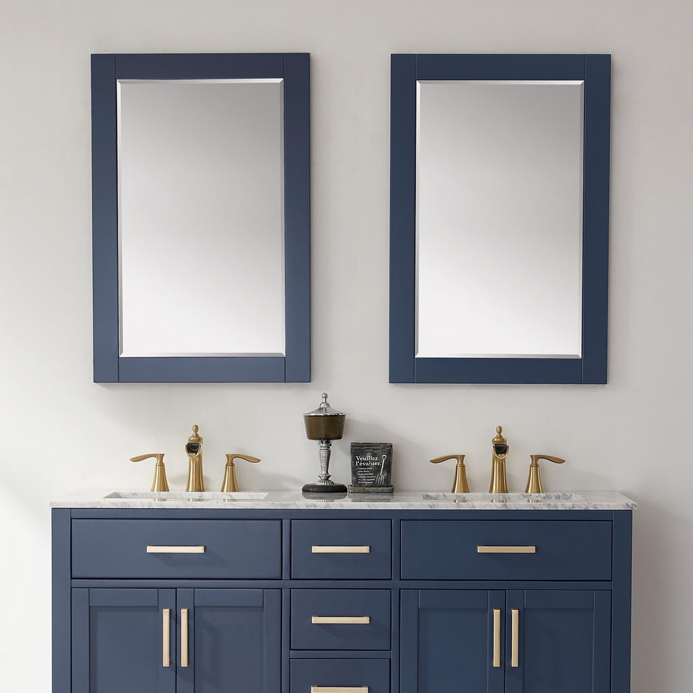 24" Rectangular Bathroom Wood Framed Wall Mirror in Royal Blue. Picture 5