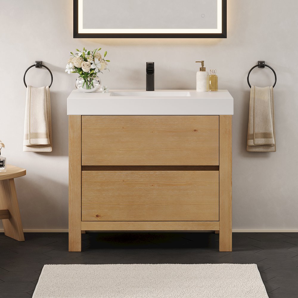 36" Single Bathroom Vanity in with White Artificial Stone Integrated Sink. Picture 2