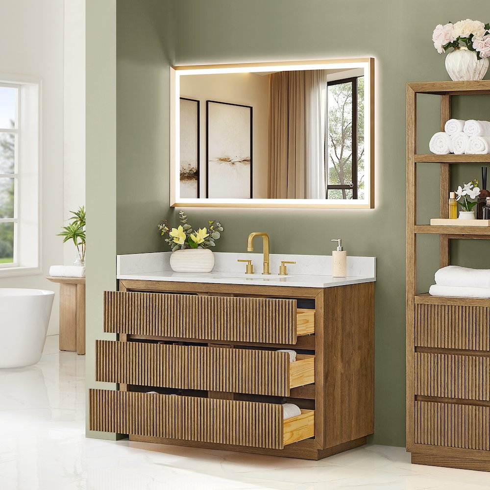 Navan 48" Single Bathroom Vanity in Weathered Brown. Picture 4