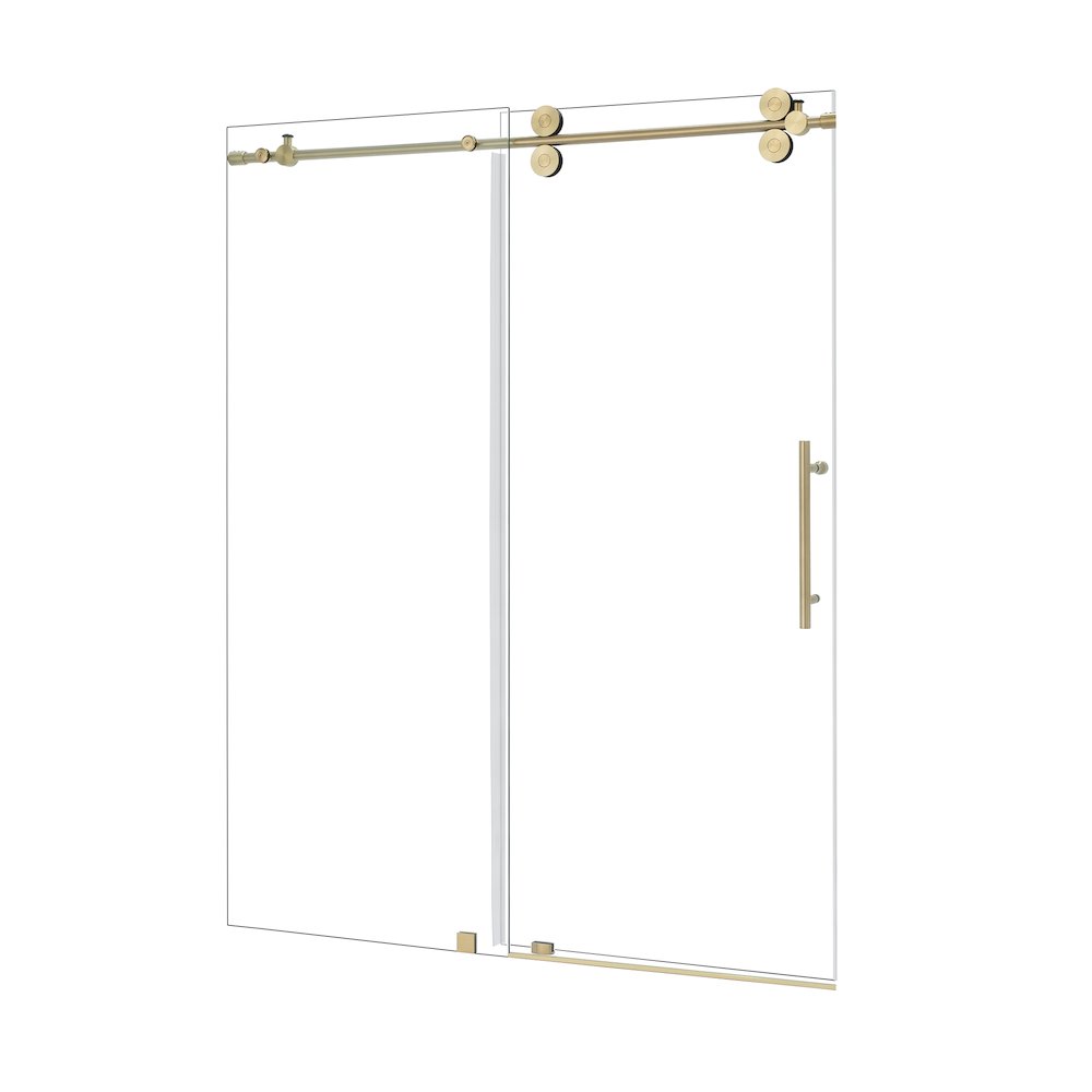 Single Sliding Frameless Shower Door in Brushed Gold with Clear Glass. Picture 2
