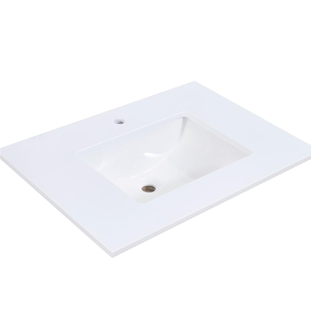 30 in. Composite Stone Vanity Top in Snow White with White Sink. Picture 2
