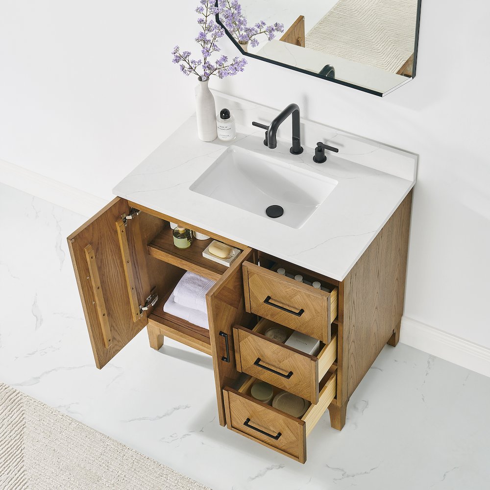 Clara 36" Single Bathroom Vanity in Weathered Brown. Picture 5