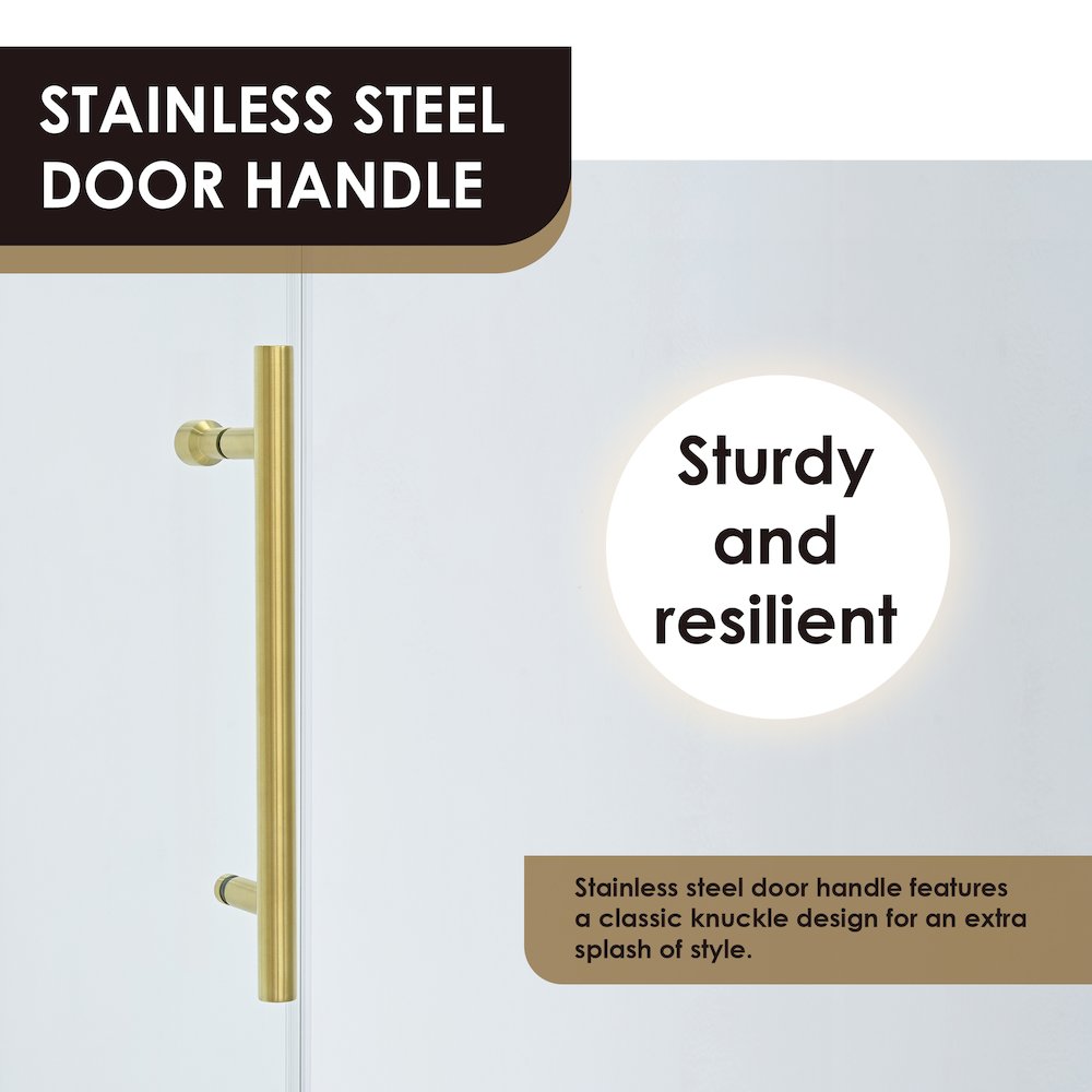 Single Sliding Frameless Shower Door in Brushed Gold with Clear Glass. Picture 9