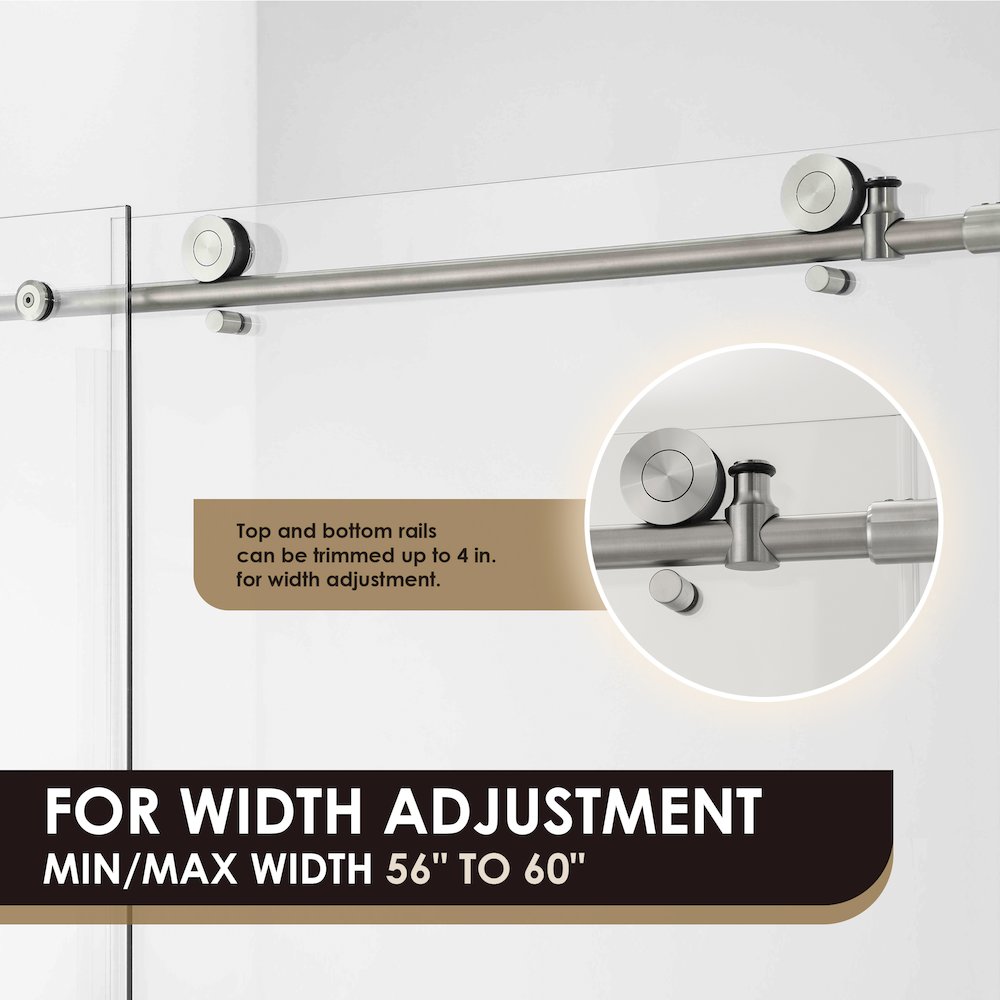 Single Sliding Frameless Tub Door in Brushed Nickel with Clear Glass. Picture 8