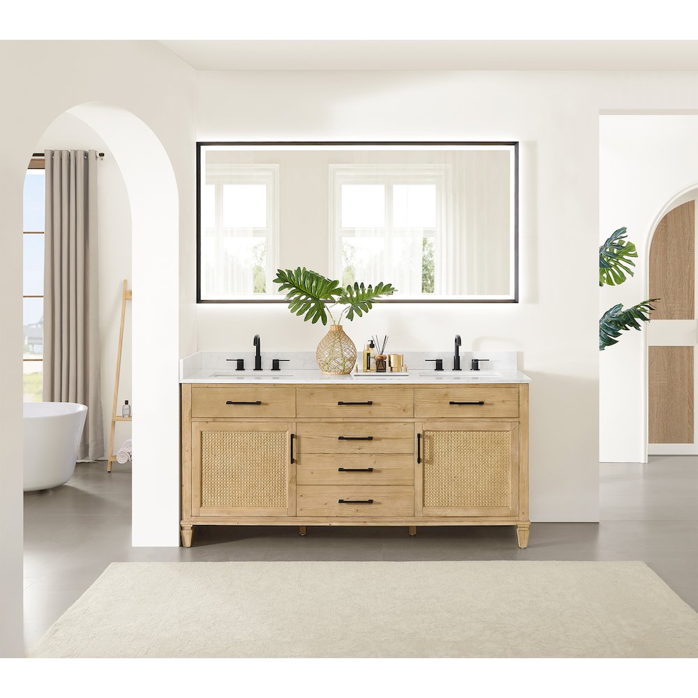 72" Double Bathroom Vanity in with Grain White Engineered Stone Countertop. Picture 12