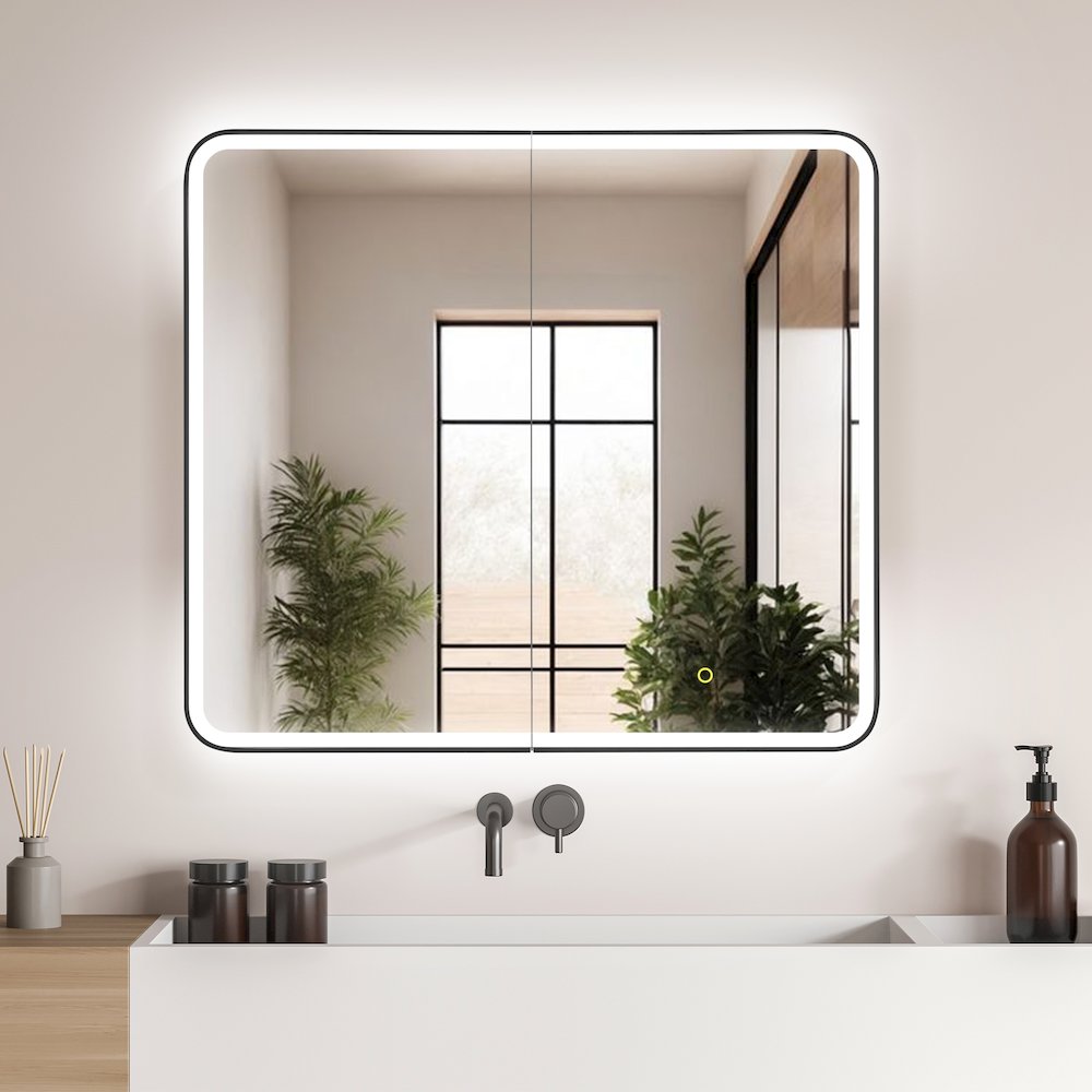 36"x32" Rectangular Bathroom Black Aluminum Mirror Medicine Cabinet. Picture 2