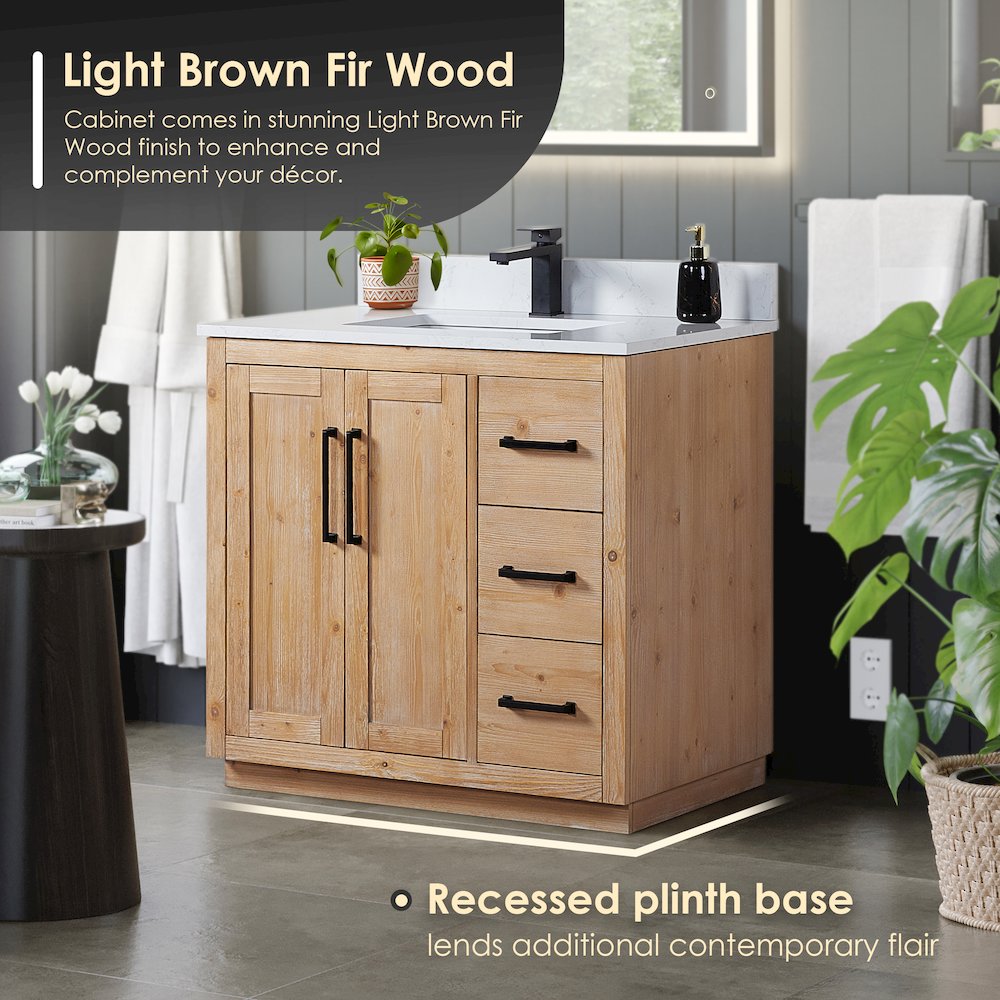 36" Single Bathroom Vanity with Grain White Countertop without Mirror. Picture 5