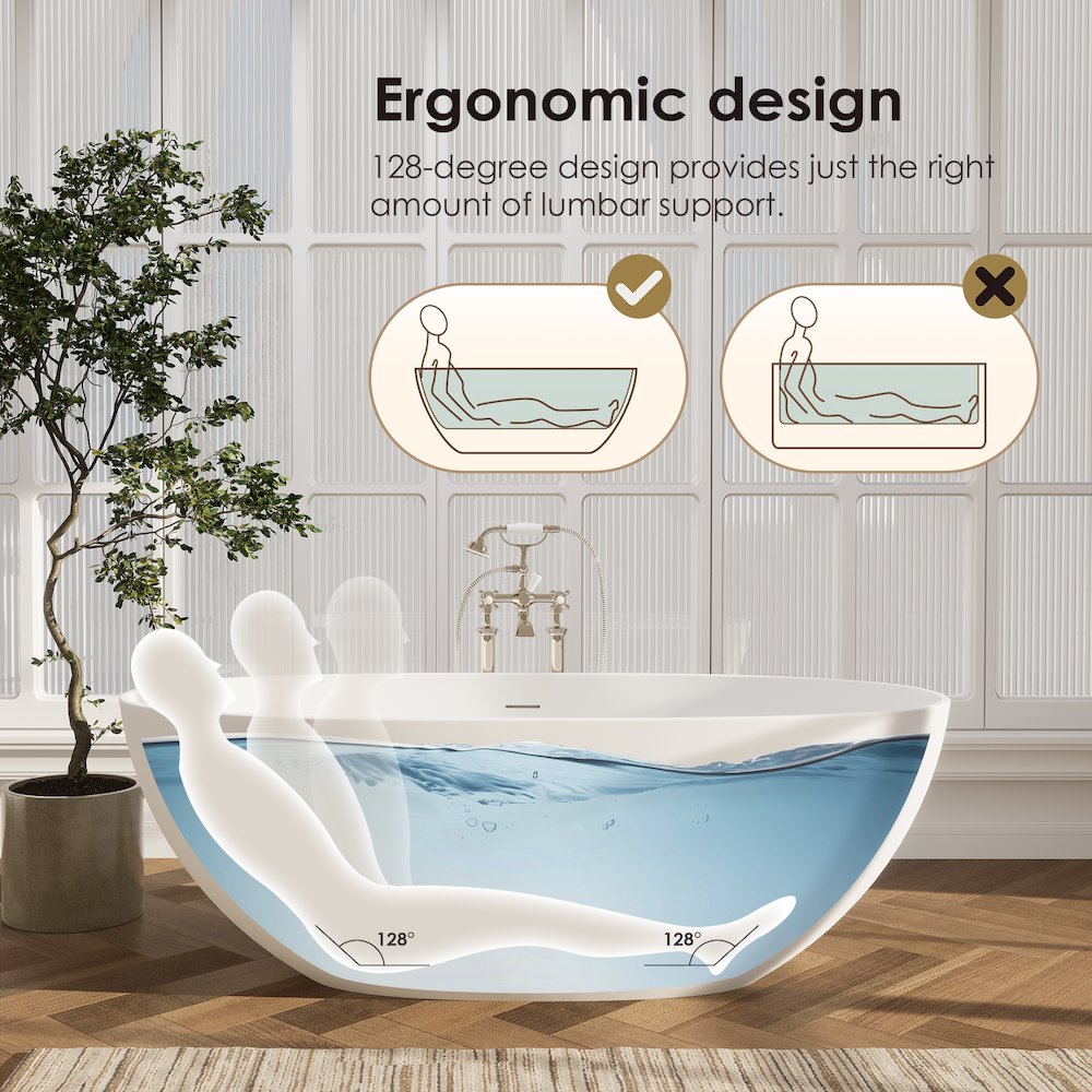 65" x 30" Solid Surface Soaking Bathtub and Integrated Overflow. Picture 14