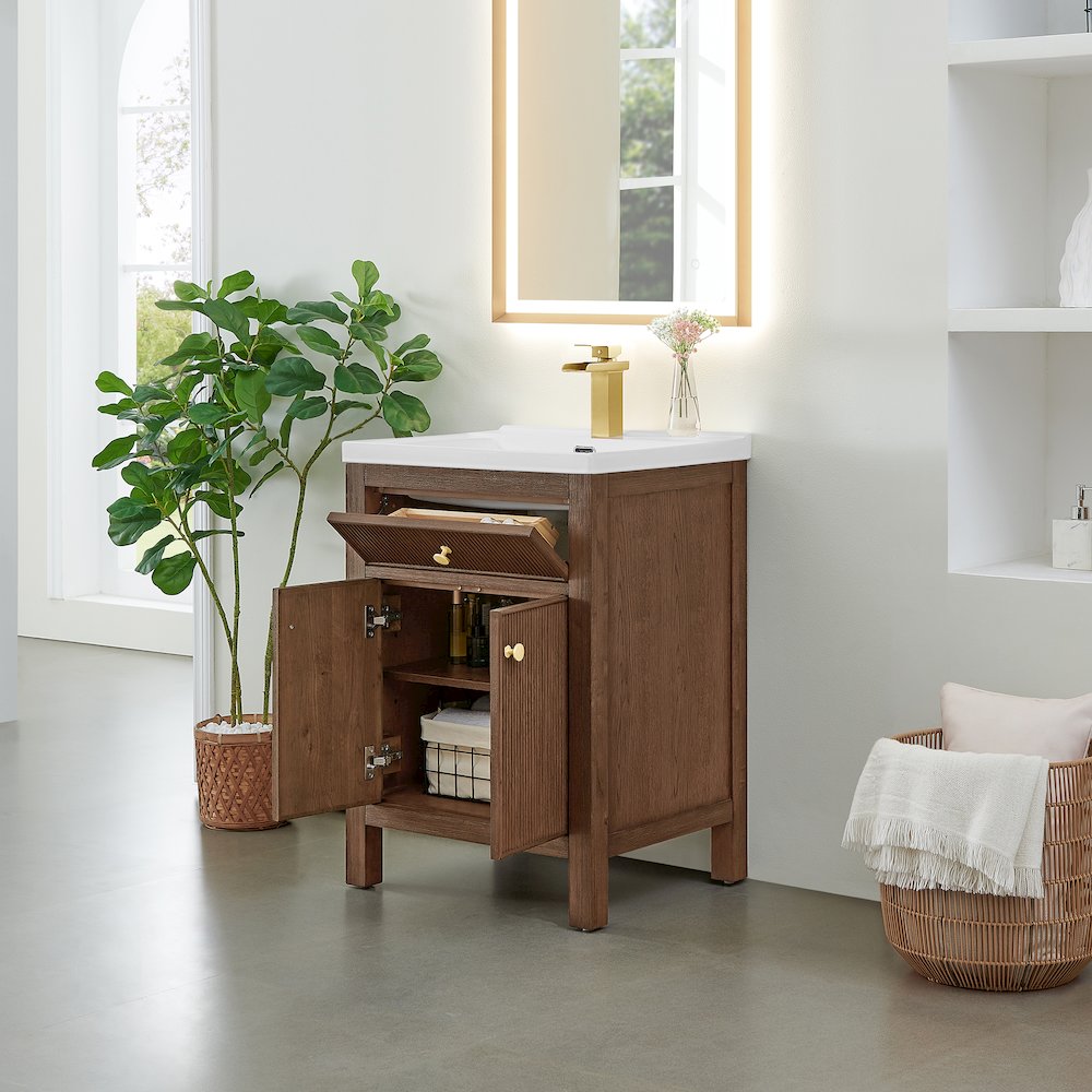 Cerrito 24" Single Bathroom Vanity in Brown Brushed Oak. Picture 4