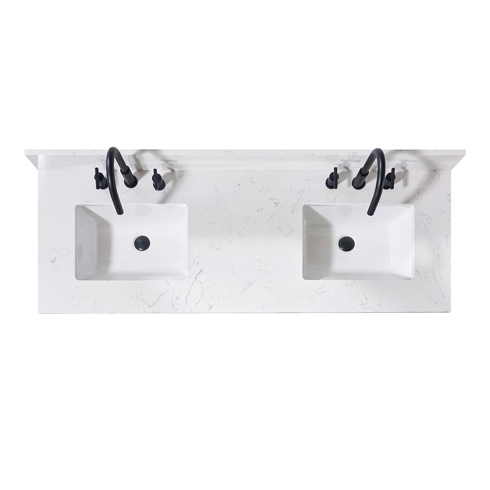 61. in Composite Stone Vanity Top in Aosta White with Double White Sink. Picture 1