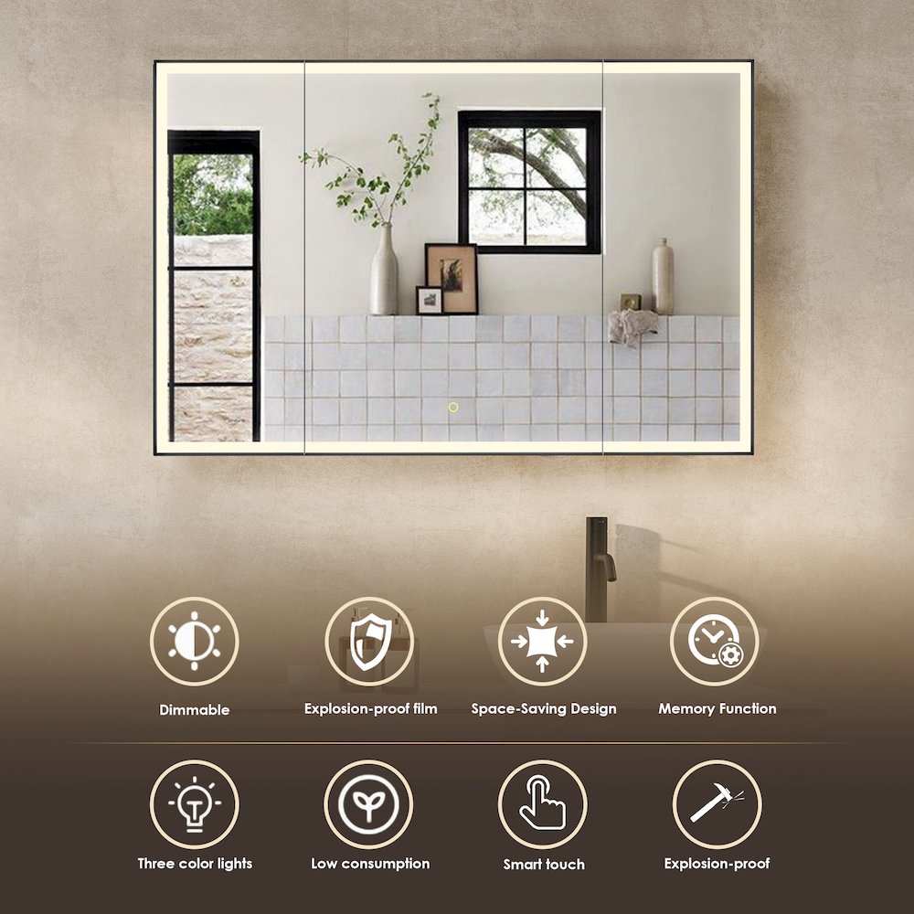 48"x32" Rectangular Bathroom Black Aluminum Mirror Medicine Cabinet. Picture 8