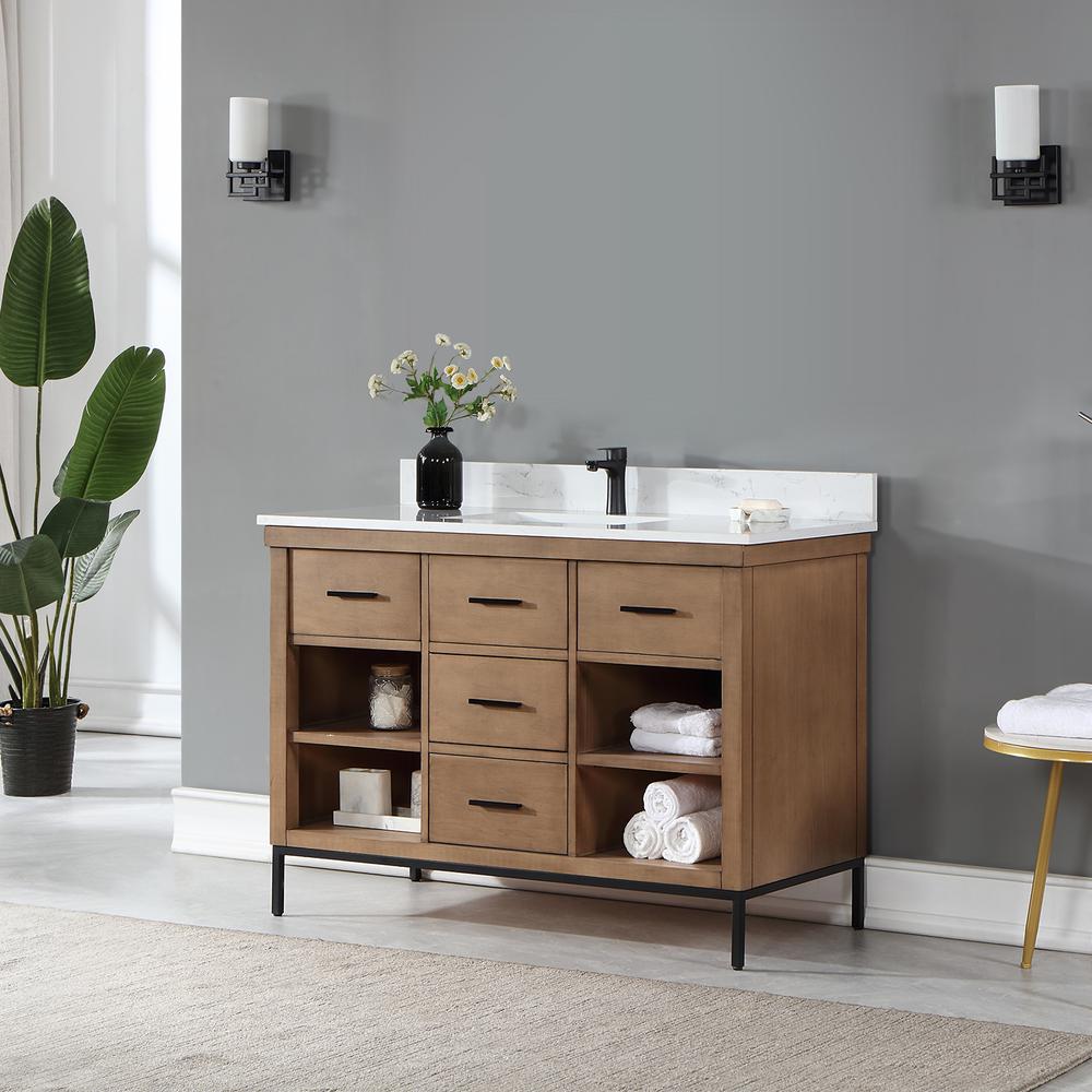 48" Single Bathroom Vanity Set in Brown Pine without Mirror. Picture 4