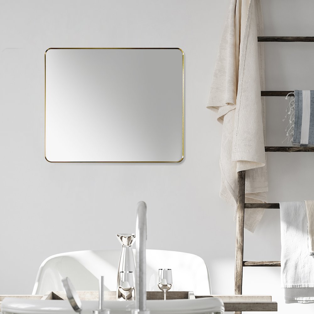 Nettuno 36" Rectangle Bathroom/Vanity Brushed Gold Aluminum Framed Wall Mirror. Picture 12