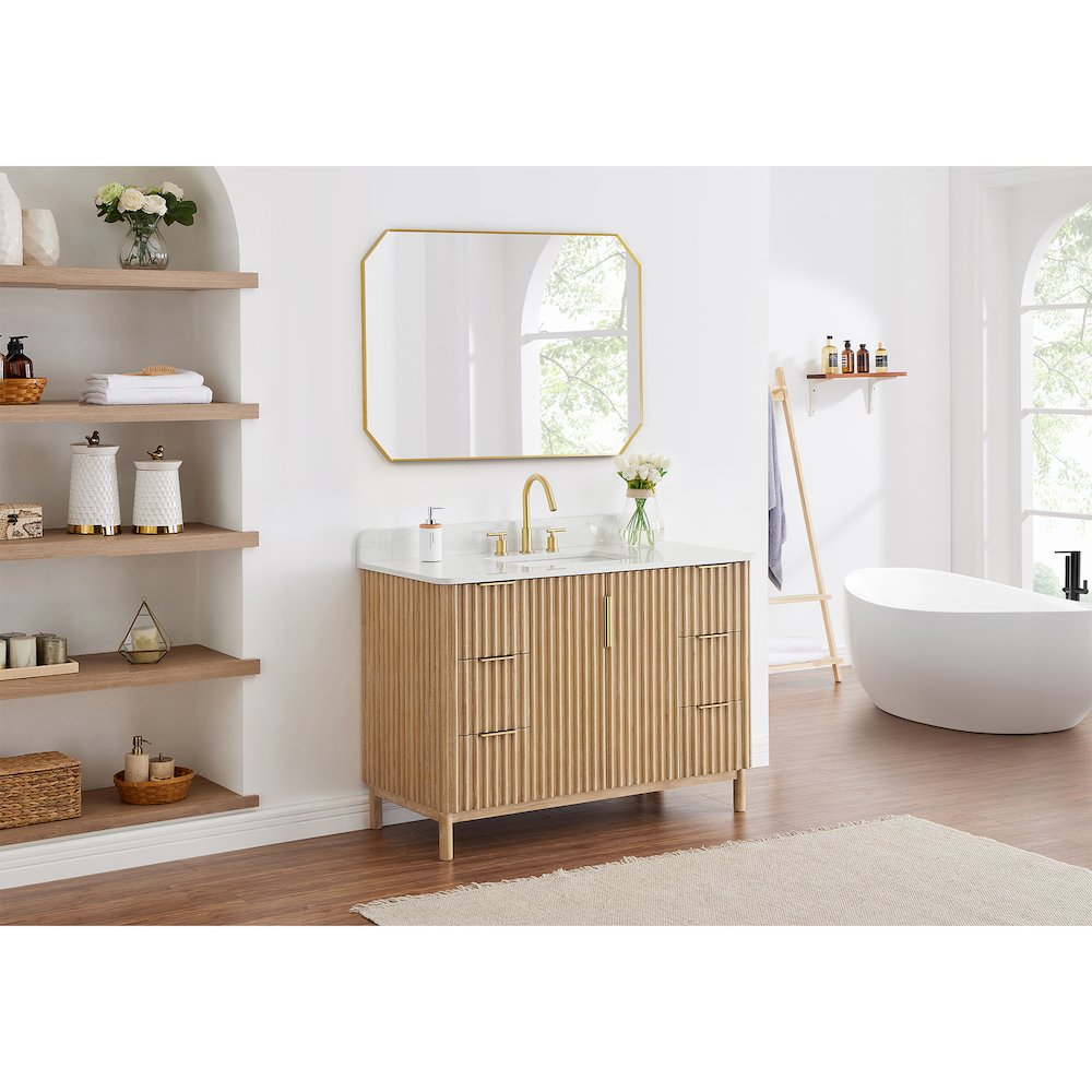48"x30" Octagon Aluminum Framed in Brushed Gold Modern Bathroom Wall Mirror. Picture 16