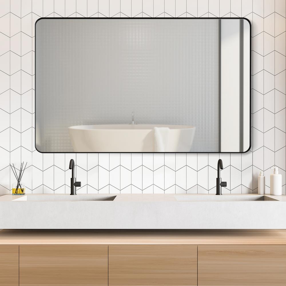 Nettuno 48" Rectangle Bathroom/Vanity Matt Black Aluminum Framed Wall Mirror. Picture 13