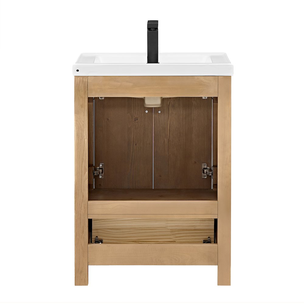 Single Bathroom Vanity in Light Brown White Ceramic Drop-in Sink. Picture 13