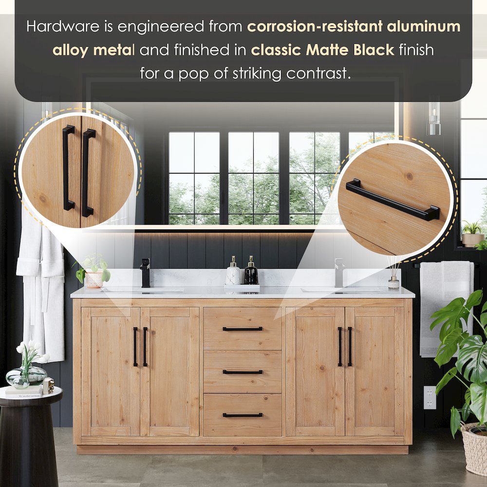 72" Double Bathroom Vanity with Grain White Countertop without Mirror. Picture 7
