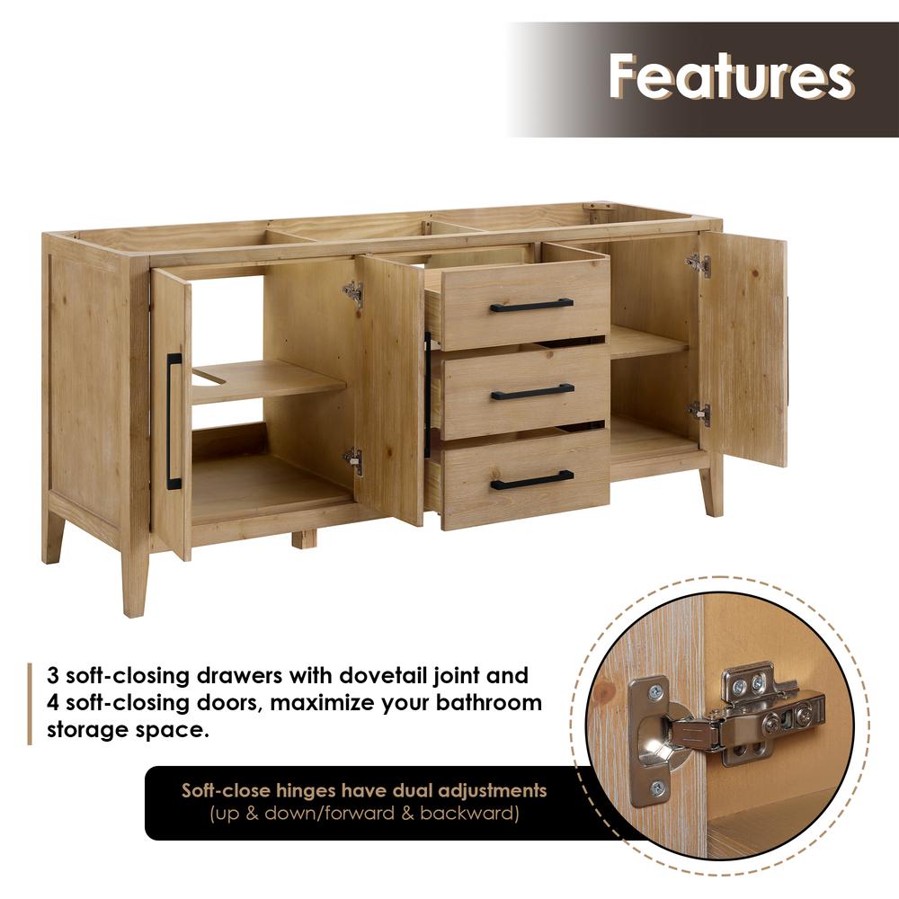 Double Bathroom Vanity in Weathered Fir with Stone Countertop with Mirror. Picture 6